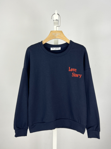Großhändler Mini Mignon Paris - Besticktes Baumwollfleece-Sweatshirt für Mädchen