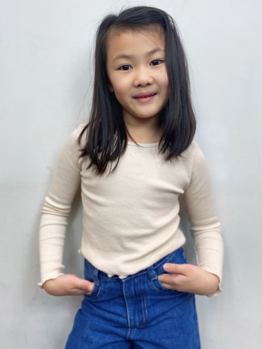 Grossiste Mini Mignon Paris - T-shirt côtelé en coton à manches longues pour fille