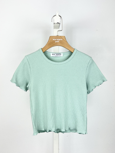 Grossiste Mini Mignon Paris - T-shirt côtelé en coton pour fille