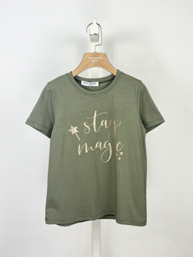 Großhändler Mini Mignon Paris - Baumwoll-T-Shirt mit glitzernder Botschaft für Mädchen