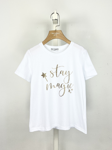 Wholesaler Mini Mignon Paris - Cotton T-shirt with glitter message for girls