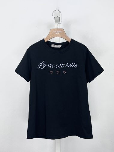 Wholesaler Mini Mignon Paris - Cotton T-shirt with message for girls