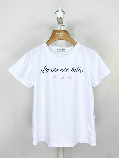 Wholesaler Mini Mignon Paris - Cotton T-shirt with message for girls