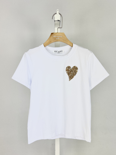 Mayorista Mini Mignon Paris - Camiseta niña de algodón con corazón de lentejuelas
