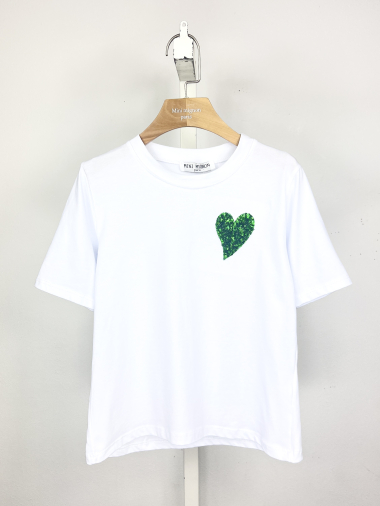 Großhändler Mini Mignon Paris - Mädchen-T-Shirt aus Baumwolle mit Paillettenherz