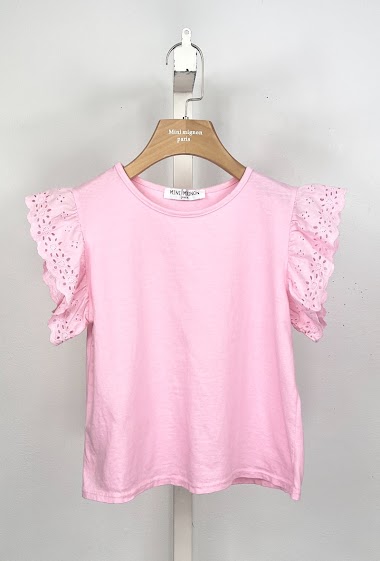 Wholesaler Mini Mignon Paris - Cotton T-shirt with embroidery sleeves