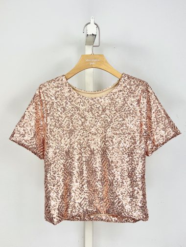 Wholesaler Mini Mignon Paris - Lined sequin top with short sleeves for girls