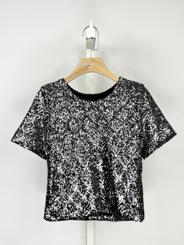 Wholesaler Mini Mignon Paris - Lined sequin top with short sleeves for girls