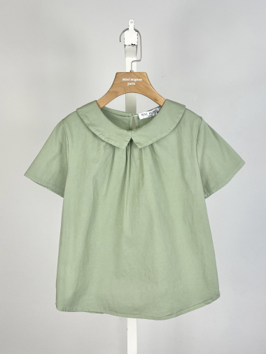 Wholesaler Mini Mignon Paris - Short-sleeved cotton peter pan collar top for girls