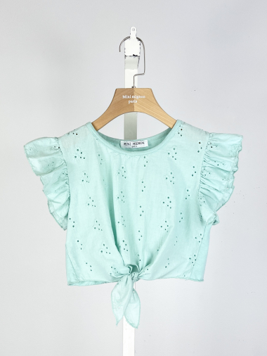 Wholesaler Mini Mignon Paris - Cotton top to tie with English embroidery for girls