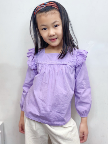 Wholesaler Mini Mignon Paris - Girls' long-sleeved, square-neck cotton top