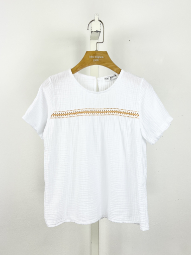 Wholesaler Mini Mignon Paris - Short-sleeved cotton gauze top for girls