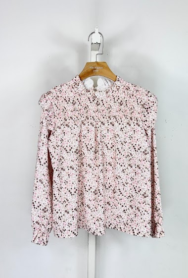Wholesaler Mini Mignon Paris - Liberty floral top with long sleeves and ruffles for girls