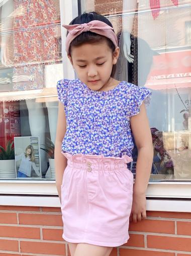 Wholesaler Mini Mignon Paris - Floral top with ruffled sleeves for girls
