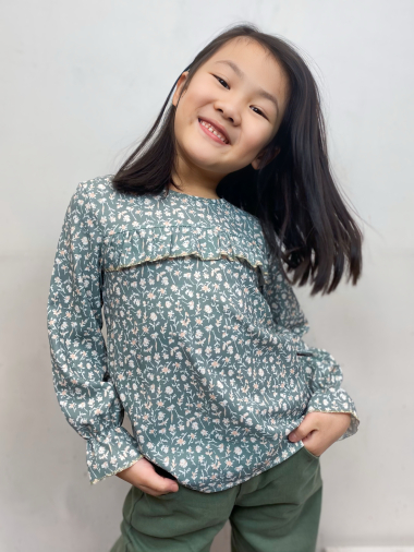 Wholesaler Mini Mignon Paris - Liberty floral print top, with ruffles and gold edging for girls