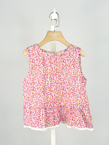 Wholesaler Mini Mignon Paris - Sleeveless printed top with lace for girls