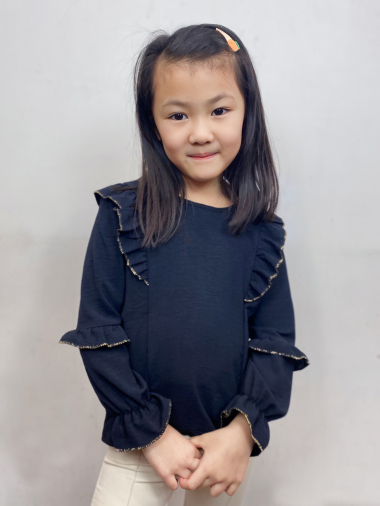Wholesaler Mini Mignon Paris - Long-sleeved top with ruffles and gold trim for girls