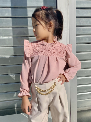 Wholesaler Mini Mignon Paris - Plain top with long sleeves and ruffles for girls