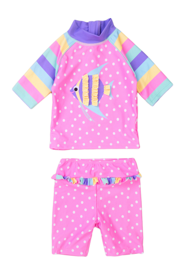 Wholesaler Minoti - Girls 2pc spotty fish rash suit with frill detail