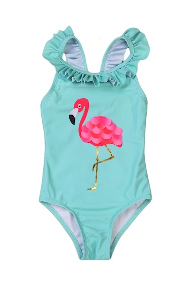 Wholesaler Minoti - Girls mint flamingo frill swimsuit