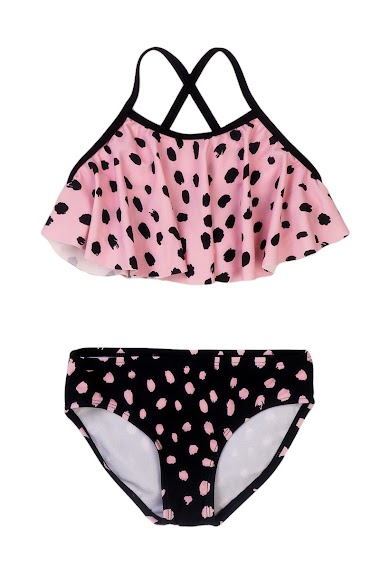 Wholesaler Minoti - Girls black pink 2pc aop spotty bikini