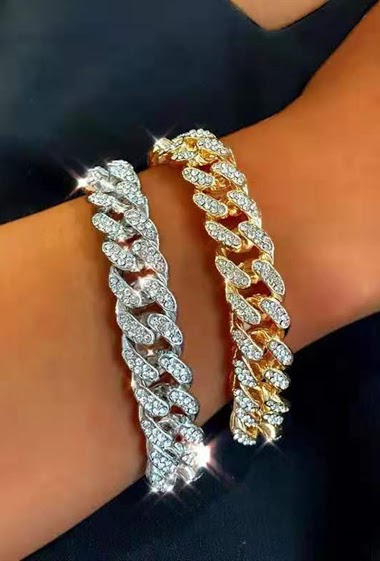 Wholesaler MET-MOI - Man Woman Curb Chain Bracelet with Rhinestones