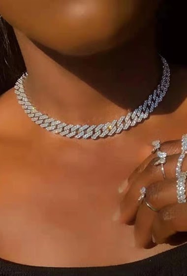 Mayorista MET-MOI - Man Woman Curb Chain necklace with Rhinestones