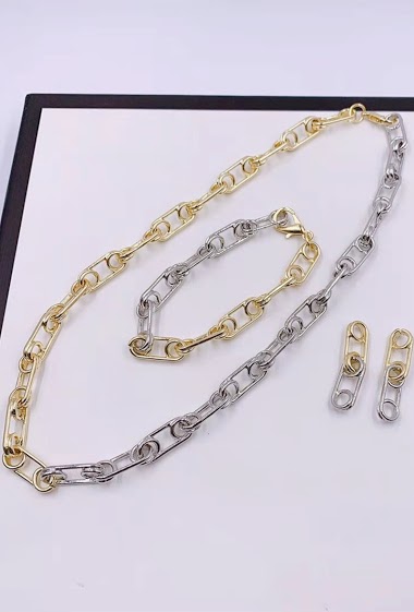 Mayorista MET-MOI - Necklace, bracelet and earrings set in golden / rhodium-plated brass
