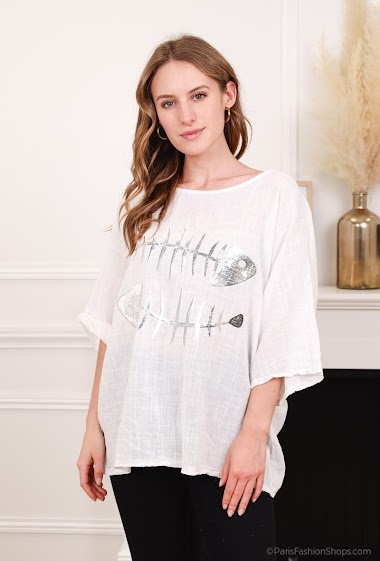 Wholesaler Miss Azur - Fish print blouse