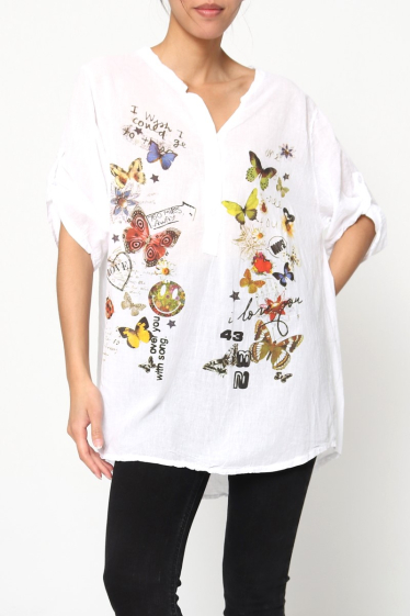 Wholesaler Miss Azur - Cotton blouse with colorful flowers