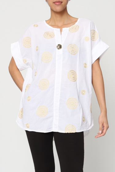 Wholesaler Miss Azur - Gold round printed cotton blouse