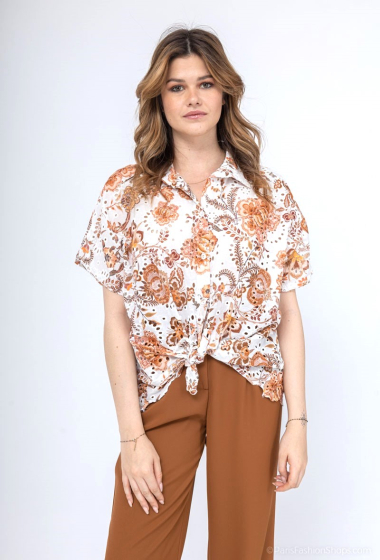 Wholesaler Miss Azur - Flower blouse in English embroidery