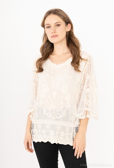 Wholesaler Miss Azur - Butterfly sleeve lace top