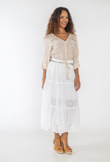 Wholesaler Miss Azur - Flared skirt with English embroidery