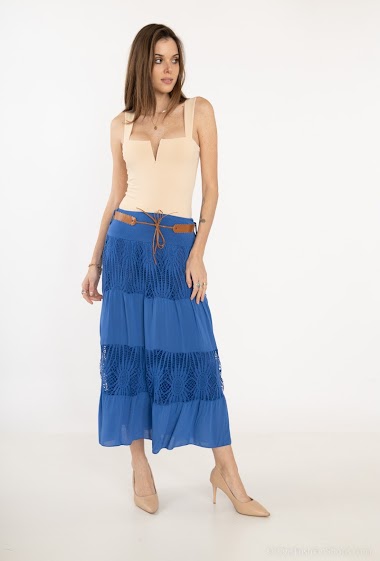 Wholesaler Miss Azur - Bohemian long skirt with lace and belt