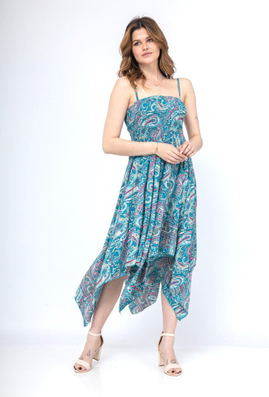 Wholesaler Miss Azur - Women's Smocked Dress - Print