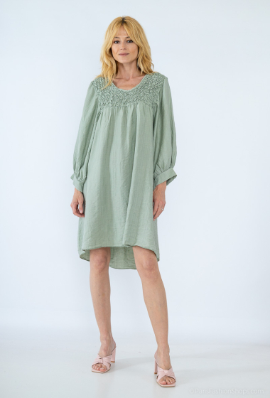 Wholesaler Miss Azur - CRUSHED EFFECT SMOCKED COLLAR DRESS
