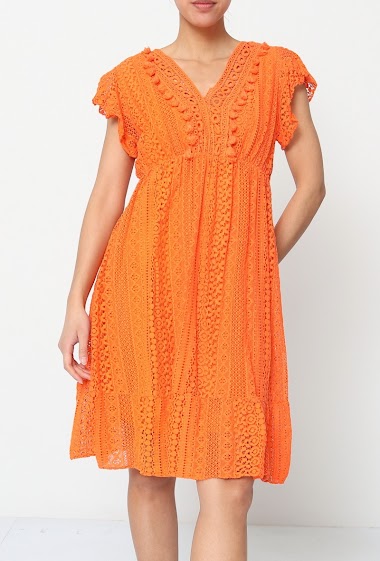 Wholesaler Miss Azur - Fitted pompom lace dress