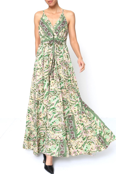 Wholesaler Miss Azur - Long silk-touch dress with print