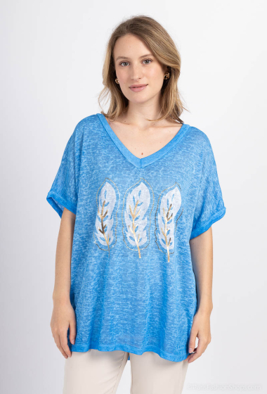 Grossiste Miss Azur - T-shirt basique à motif plumes