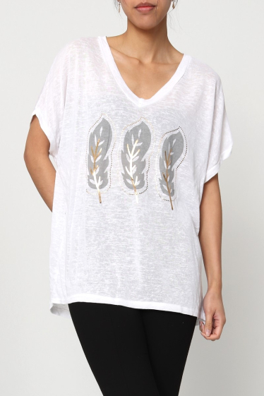 Grossiste Miss Azur - T-shirt basique à motif plumes