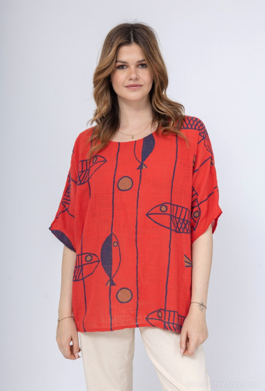 Wholesaler Miss Azur - Fish print cotton top
