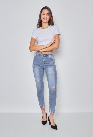 Mayorista de la fábrica de moda ropa mujer Plus Size Ripped Jeans