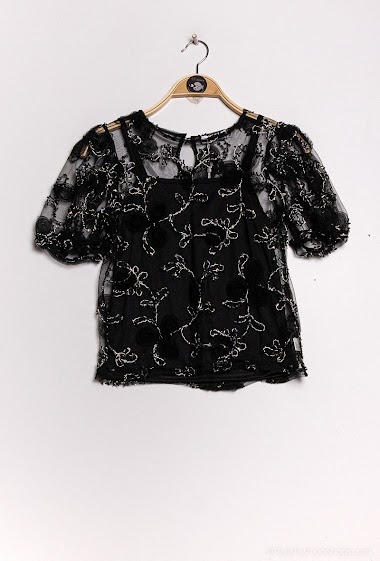 Wholesaler Miss Charm - Flower tulle blouse with inner coat