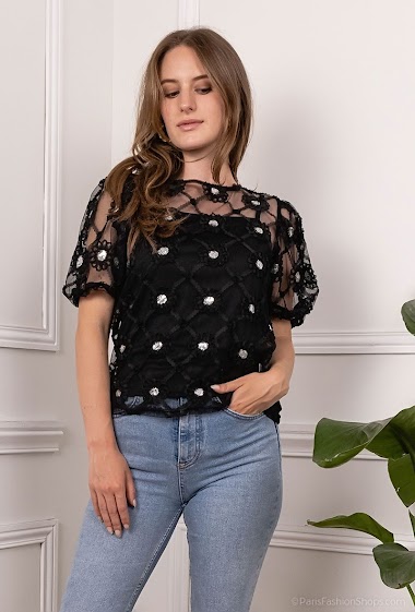 Wholesaler Miss Charm - Flower tulle blouse with inner coat