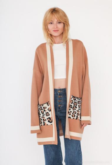 Wholesaler Miss Charm - Leopard pattern pocket cardigan