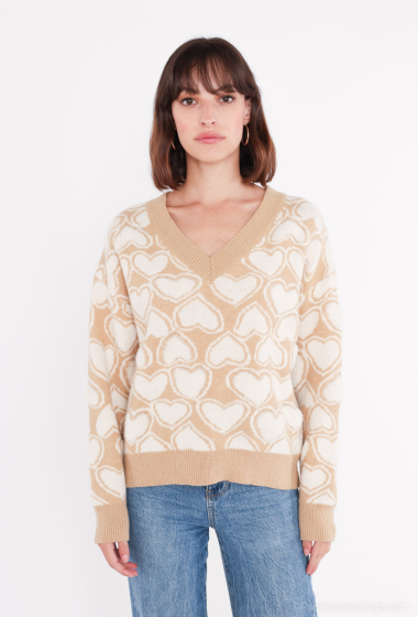 Wholesaler Miss Charm - V-neck sweater with heart pattern