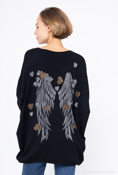 Wholesaler Miss Charm - V-neck sweater with angel wings and hearts motif