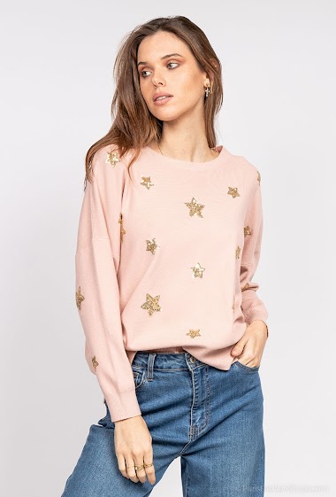 Wholesaler Miss Charm - Knit sweater with sequined stars logos
