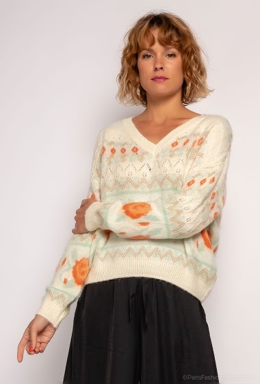 Wholesaler Miss Charm - Perforated jumper with flower print